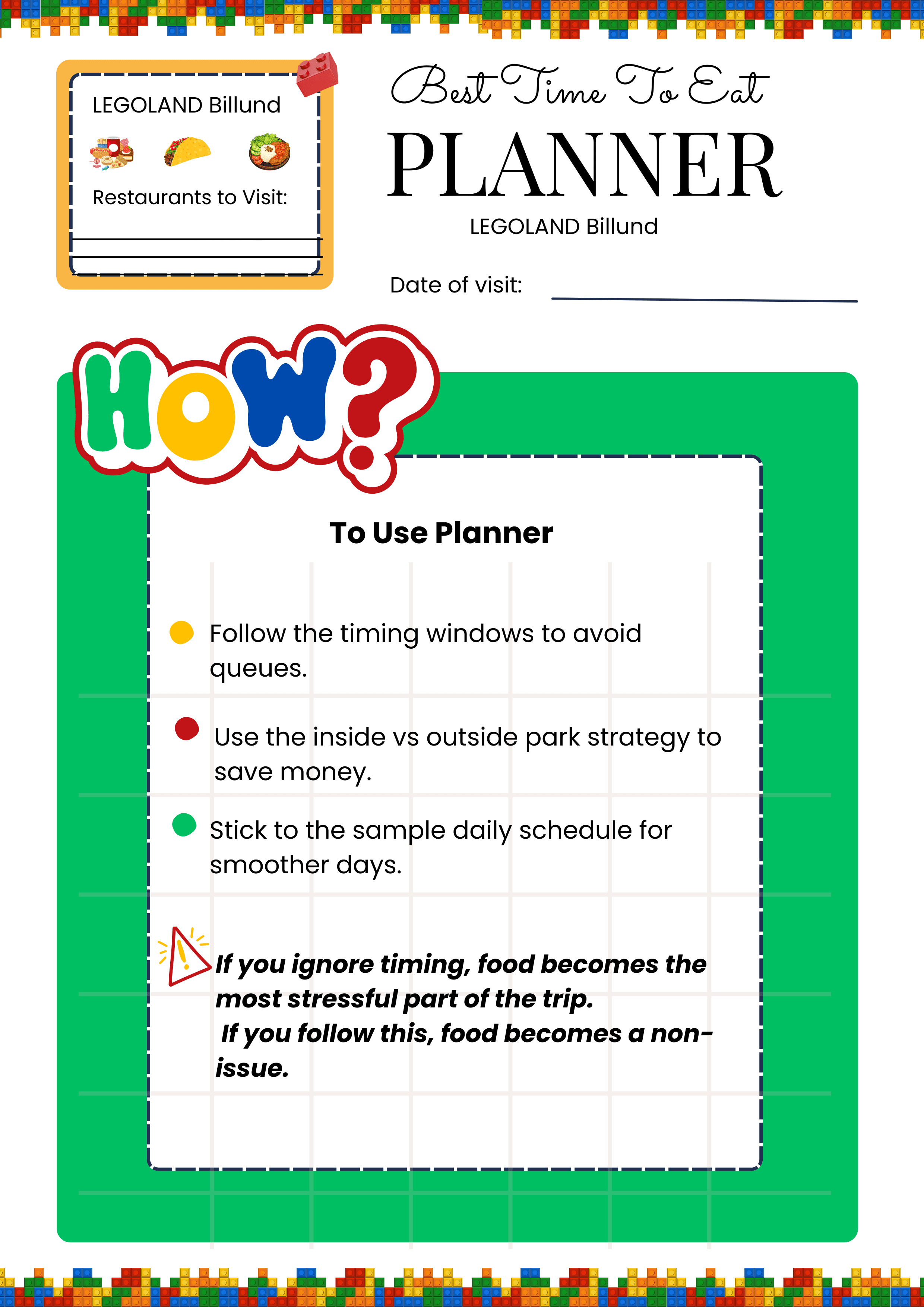 LEGOLAND Billund Best Time to Eat Food Planner
